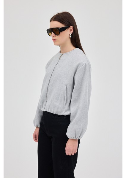 Gri Balon Kol Fermuarlı Astarlı Kısa Kadın Ceket 3053A modelleri