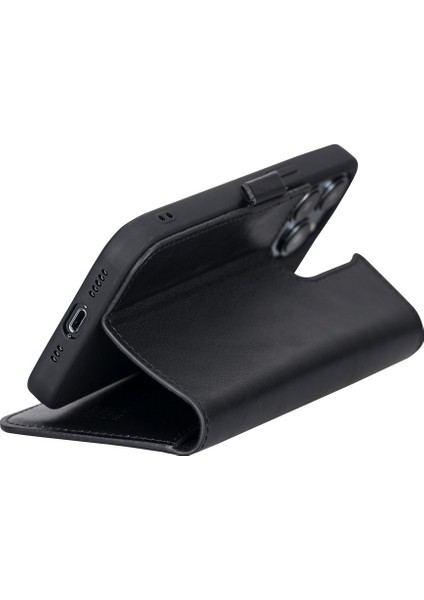 Apple iPhone 13 Pro Uyumlu Deri Cüzdanlı Kılıf Rustik Siyah indirimleri