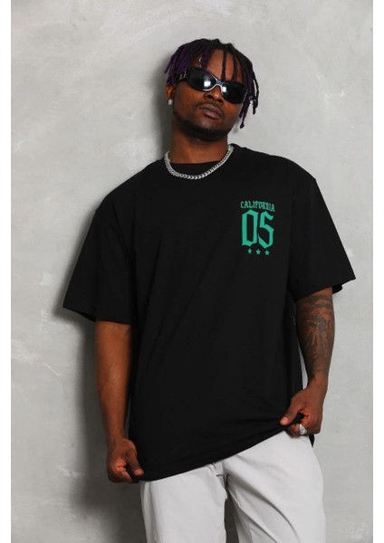 Unisex Oversize Baskılı Bisiklet Yaka T-Shirt - Siyah fiyatları