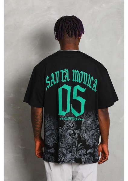 Unisex Oversize Baskılı Bisiklet Yaka T-Shirt - Siyah modelleri