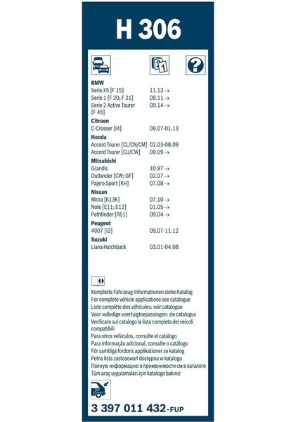 Arka Cam Sileceği - [300 Mm] Bmw X5 (2013 - 2018) [F15;F85] - H 306 fiyatları