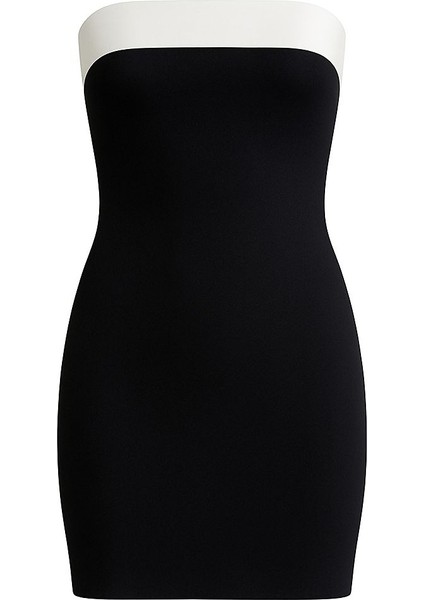 Siyah Beyaz Şeritli Straplez Mini Elbise fırsatları