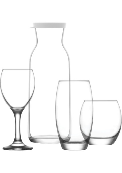 Bade Cam Çeyiz Seti 19'lu (1 Karaf, 6 Kırmızı Şarap Kadehi, 6 Meşrubat Bardağı, 6 Su Bardağı)
