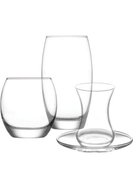 Bade Cam Çeyiz Seti 24'lü (6 Çay Bardağı, 6 Çay Tabağı, 6 Meşrubat Bardağı, 6 Su Bardağı)