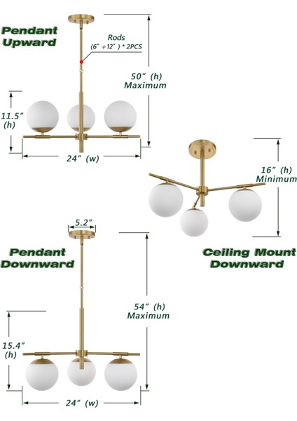 Spulink Altın 3'lü Sarkıt Avize modelleri