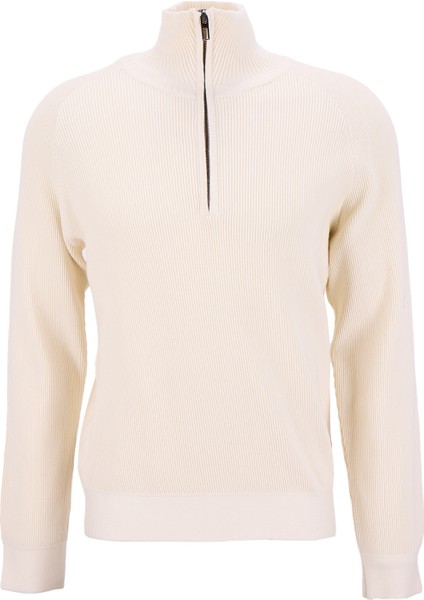 Bato Yaka Slim Fit Düz Ekru Erkek Kazak F5WM-KZK 2313