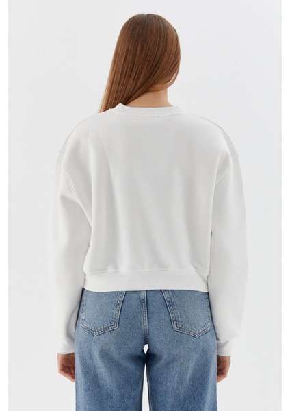 Omuzları Taşlı Sweatshirt Ekru indirimleri