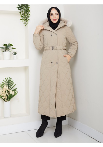Kadın Ince Dolgulu Uzun Nova Kumaş Çıt Çıtlı Mont Kaban 1174