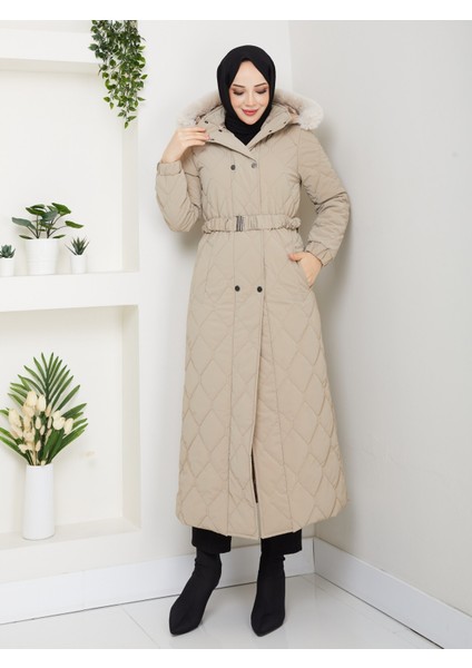 Kadın Ince Dolgulu Uzun Nova Kumaş Çıt Çıtlı Mont Kaban 1174 indirimleri