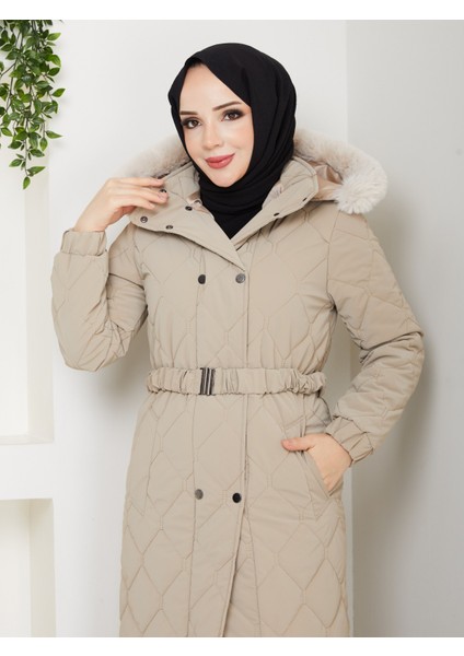 Kadın Ince Dolgulu Uzun Nova Kumaş Çıt Çıtlı Mont Kaban 1174