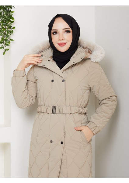 Kadın Ince Dolgulu Uzun Nova Kumaş Çıt Çıtlı Mont Kaban 1174