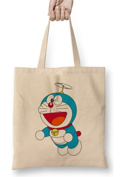 Doraemon 01 Beyaz Bez Çanta Uzun Saplı Alışveriş Çantası Plaj Çantası