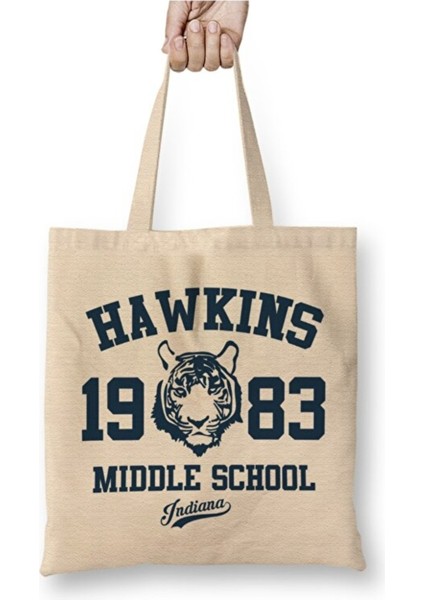 Hawkins Middle School Stranger Things Bez Çanta Uzun Saplı Alışveriş Çantası Plaj Çantası