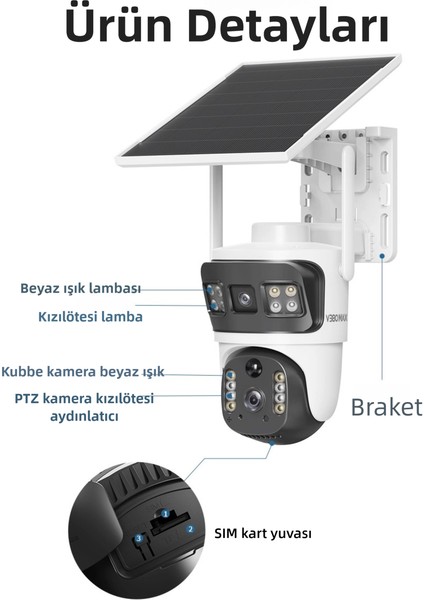 600W Piksel Çift Görüşlü 4G Güvenlik Kamerası Modu Mobil Uzaktan Interkom Gözetleme Sistemi ile Aov Güneş Enerjili Kamera