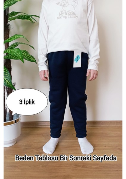Çocuk Lacivert 3 Iplik Şardonlu Paçası Lastikli Eşofman Altı
