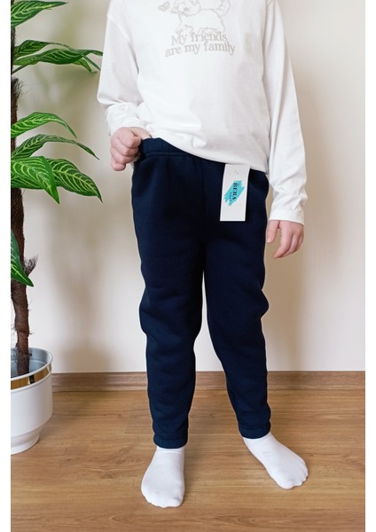 Çocuk Lacivert 3 Iplik Şardonlu Paçası Lastikli Eşofman Altı modelleri