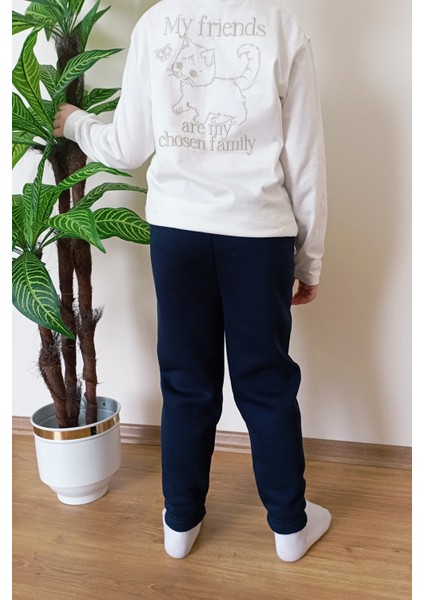 Çocuk Lacivert 3 Iplik Şardonlu Paçası Lastikli Eşofman Altı