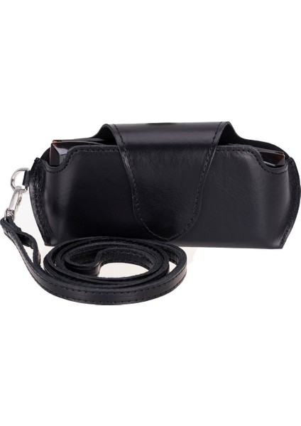 Riviera Deri Askılı Gözlük Kılıfı Parlak Siyah