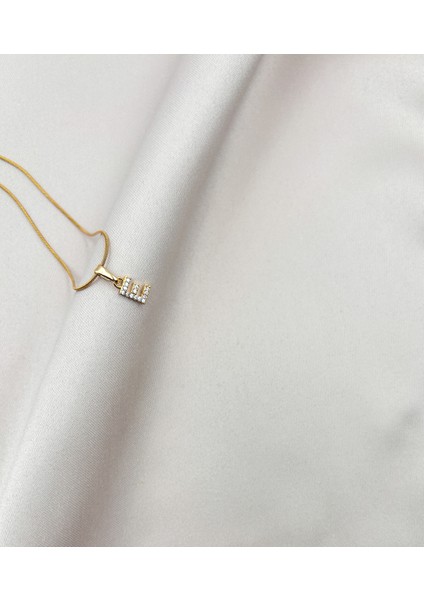 Fıora Çelik Zirkon Taşlı Harf Kolye Sade Şık Gold Ayarlanabilir Zincir Tüm Alfabe