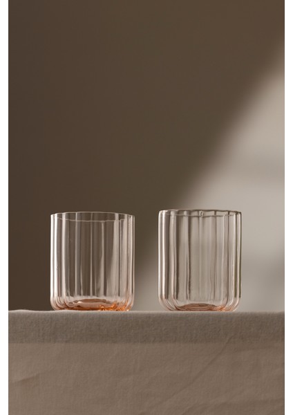 Flower El Yapımı Kendinden Renkli 2'li Su Bardağı Seti Pembe 450 cc