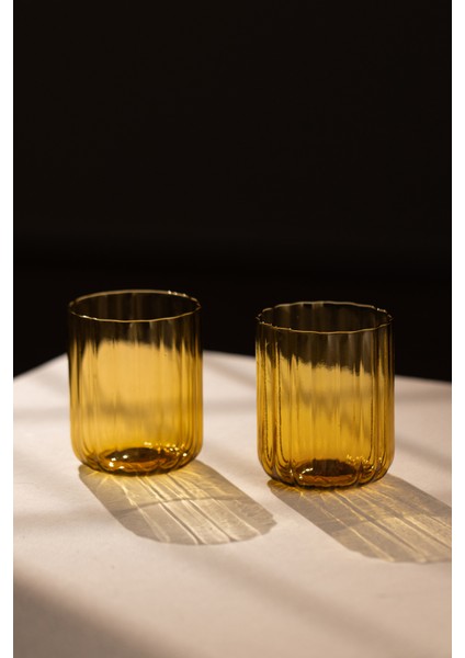 Flower El Yapımı Kendinden Renkli 2'li Su Bardağı Seti Amber 450 cc fırsatları