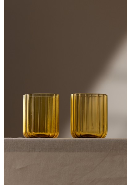 Flower El Yapımı Kendinden Renkli 2'li Su Bardağı Seti Amber 450 cc indirimleri