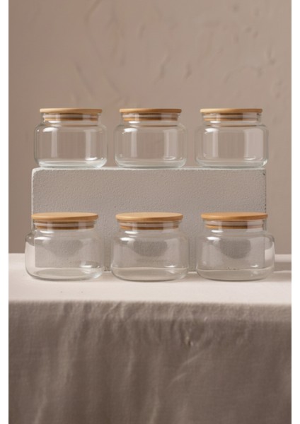 Basic Bambu Kapaklı 6'lı Cam Kavanoz Seti 350 cc