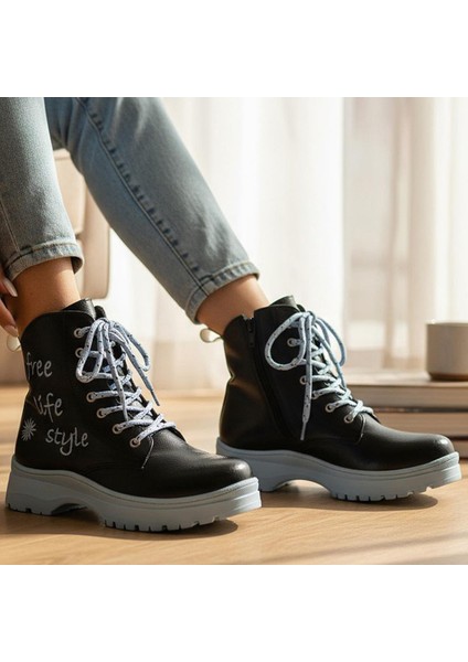 258 Ortopedik Bağcıklı Fermuarlı Kız Çocuk Bot Ayakkabı Kürklü Kız Çocuk Bot