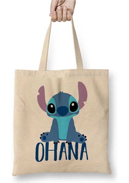 Lilo And Stitch Stitch Ohana Bez Çanta Uzun Saplı Alışveriş Çantası Plaj Çantası