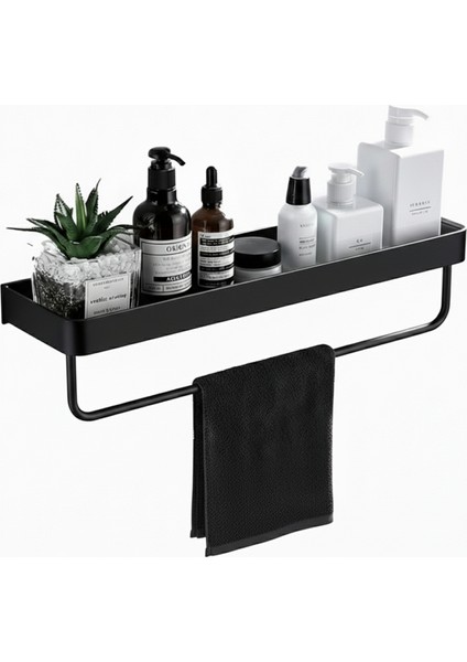 Çok Amaçlı Modern Duvar Rafı ve Havlu Askılığı Banyo Mutfak Malzeme Düzenleyici Siyah AL5340