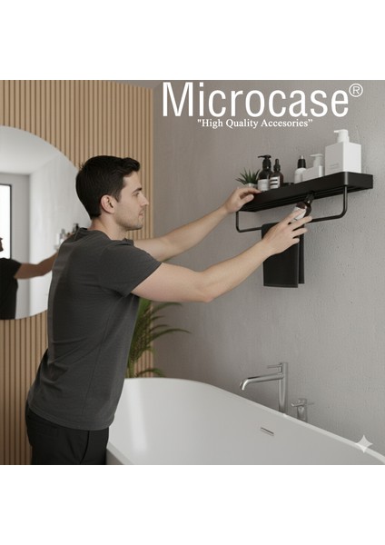 Çok Amaçlı Modern Duvar Rafı ve Havlu Askılığı Banyo Mutfak Malzeme Düzenleyici Siyah AL5340
