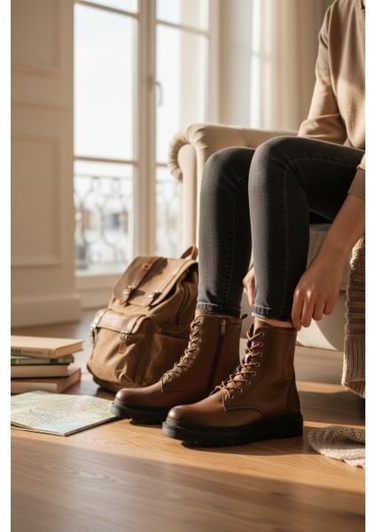 Wanettı Taba Fermuarlı&bağcıklı Kauçuk Taban Kadın Bot modelleri