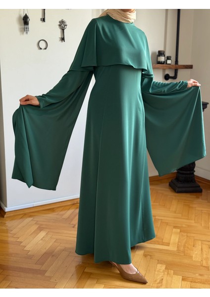 Pelerinli Bel Bağlamalı Elbise 1002