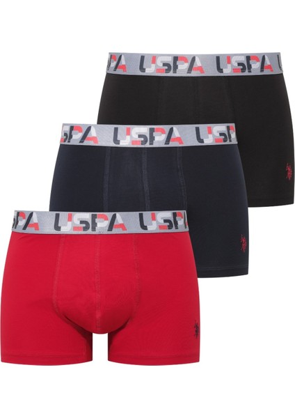 Erkek Lisanslı Uspa Kırmızı-Lacivert-Siyah Exclusive 3 Adet Kutulu Boxer ( Yeni Ürün)