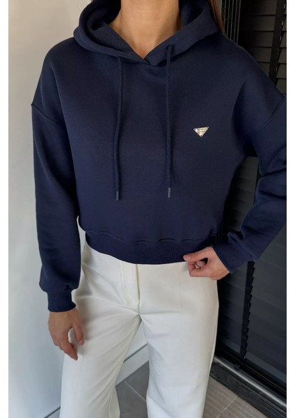 Kadın Kapüşonlu Üç Iplik Şardonlu Crop Top Sweatshirt P-00018505 modelleri