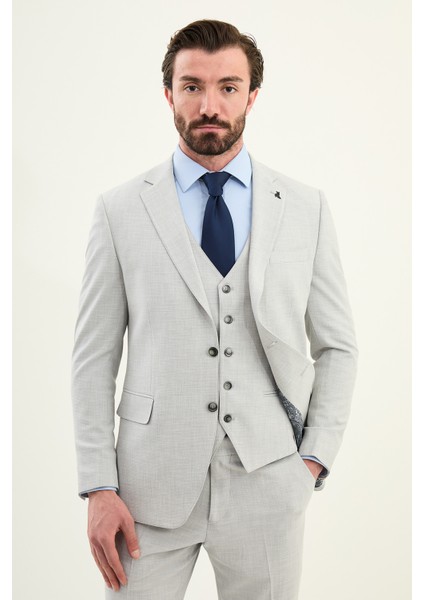 Dokulu Slim Fit Mono Yaka Erkek Takım Elbise