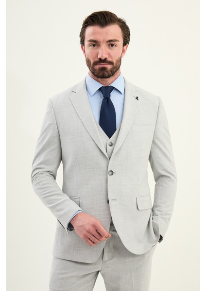 Dokulu Slim Fit Mono Yaka Erkek Takım Elbise fırsatları