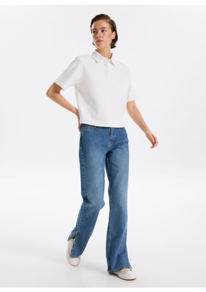 Yüksek Bel Normal Paça Straight Indigo Kadın Denim Pantolon F5WL-PNT0190