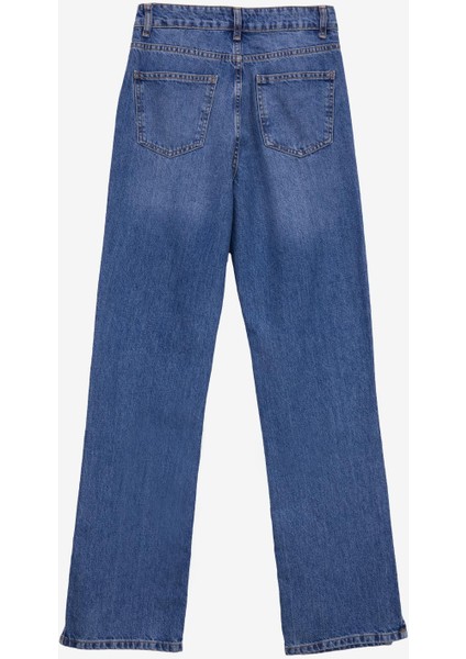 Yüksek Bel Normal Paça Straight Indigo Kadın Denim Pantolon F5WL-PNT0190 fırsatları