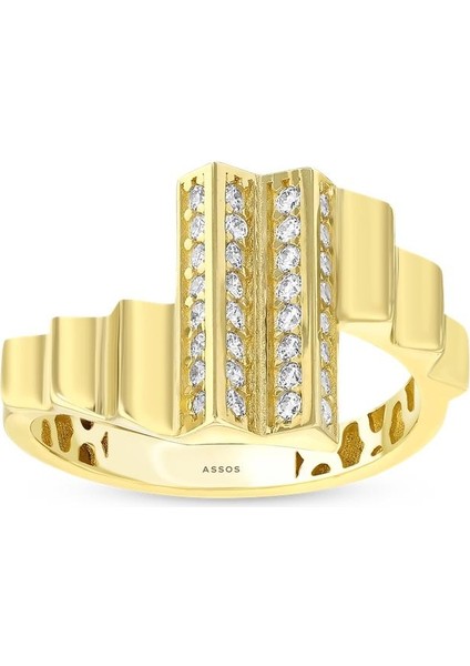 Taşlı Tasarım Altın Yüzük - 14K