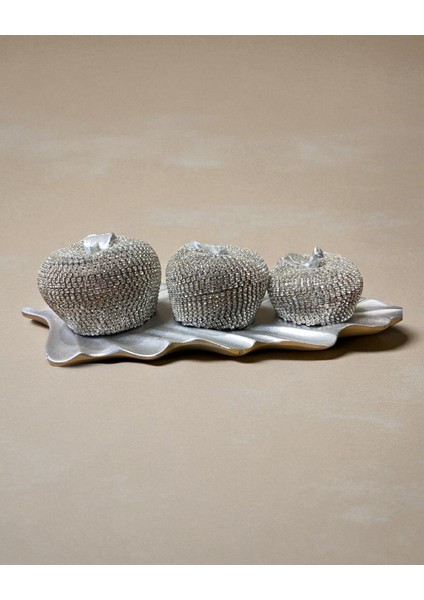 3\'lü Kristal Taşlı Elma Dekor Seti Silver