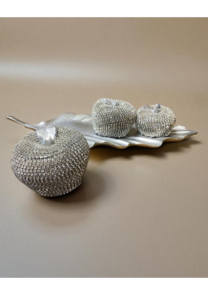 3\'lü Kristal Taşlı Elma Dekor Seti Silver fiyatları