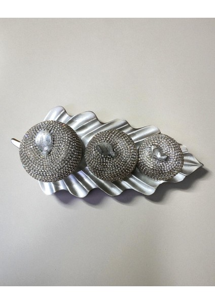 3\'lü Kristal Taşlı Elma Dekor Seti Silver modelleri