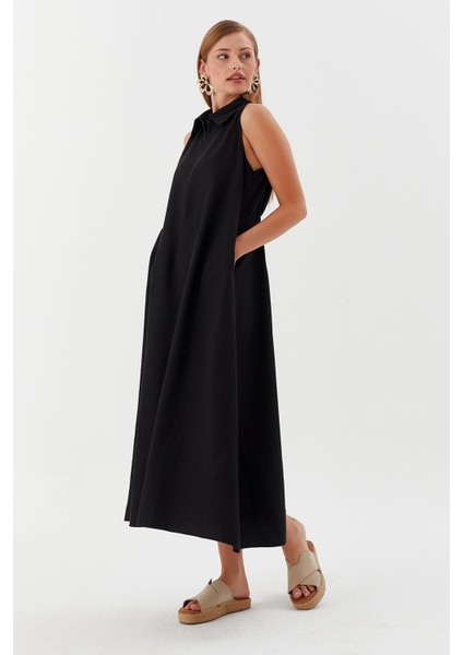 Yakası Fermuarlı Cepli Elbise Sıyah fiyatları