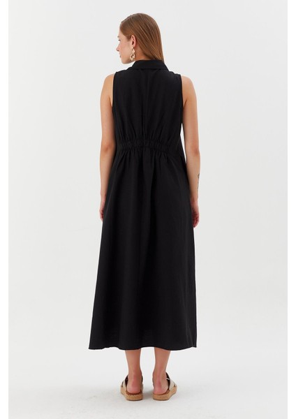 Yakası Fermuarlı Cepli Elbise Sıyah indirimleri