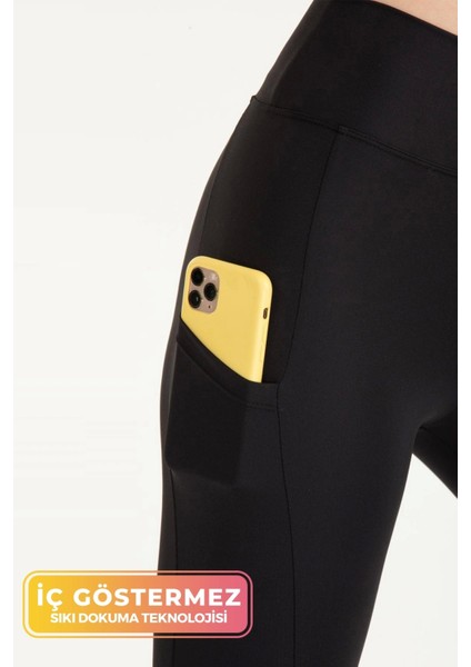 Enenstyle Fashıon Boutıque Yeni Sezon Iç Göstermez Cepli Yoga Taytı Sıkı Dokuma Teknolojisi Siyah Seamless Kadın Tayt