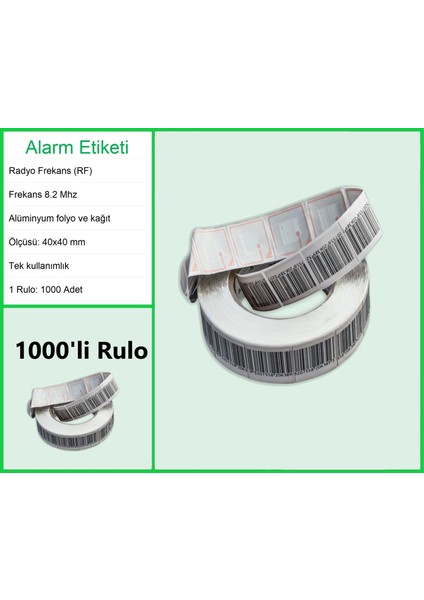 4x4 cm Barkodlu Alarm Etiketi Rf Radyo Frekans 1 Rulo: 1000 Adet fiyatları
