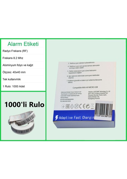 4x4 cm Barkodlu Alarm Etiketi Rf Radyo Frekans 1 Rulo: 1000 Adet modelleri