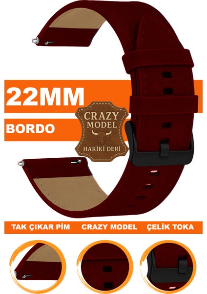 huawei watch gt gt2 gt3 gt4 gt5 pro saat uyumlu 22mm crazy hakiki deri saat kordonu kayışı l10hwc-bordo-black