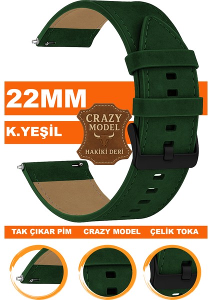huawei watch gt gt2 gt3 gt4 gt5 pro saat uyumlu 22mm crazy hakiki deri saat kordonu kayışı l10hwc-yesıl-black